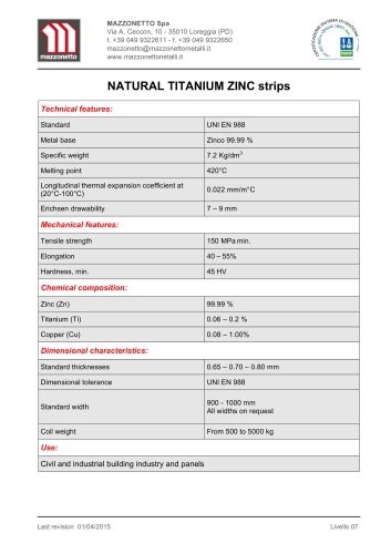 NATURAL TITANIUM ZINC strips