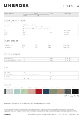 Product sheet Fabrics