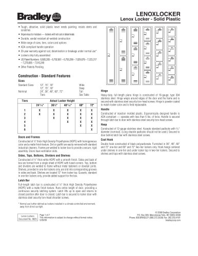 Lenox Lockers Technical Data