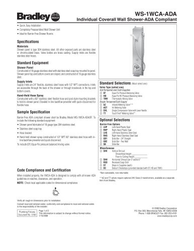 Wall Shower Technical Data