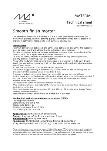 Smooth finish mortar Technical sheet