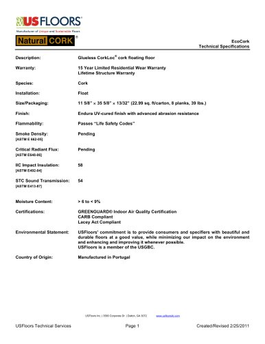 EcoCork specifications