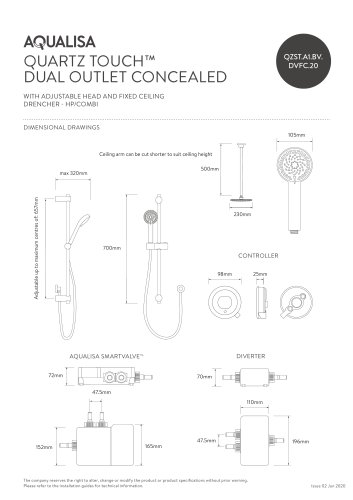 QUARTZ TOUCH™ DUAL OUTLET CONCEALED WITH AJUSTABLE