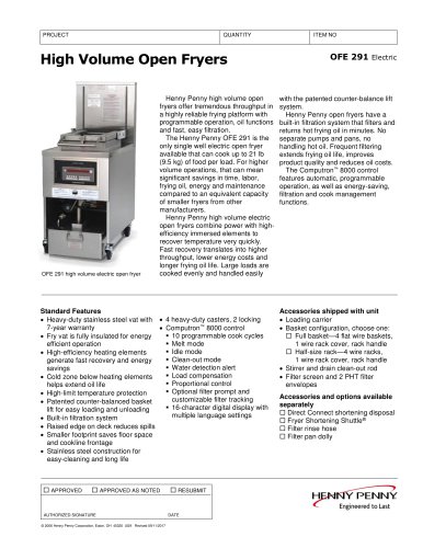 OFE 291 Open Fryer