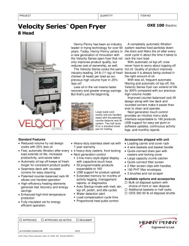 OXE 100 Velocity Series Open Fryer