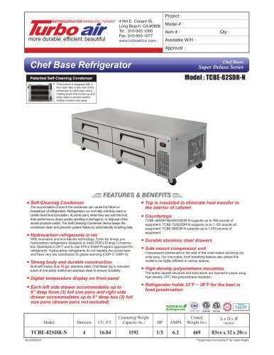 Chef Base Refrigerator Chef Base Refrigerator TCBE-82SDR-N