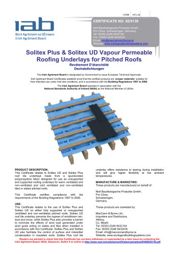  Solitex Plus & Solitex UD Vapour Permeable  Roofing Underlays for Pitched Roofs