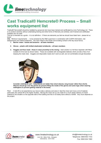 Cast Tradical® Hemcrete® Process – Small  works equipment list  