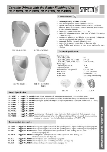 SLP 23RS - Ceramic Urinal CAPRINO with a Radar Flushing Unit