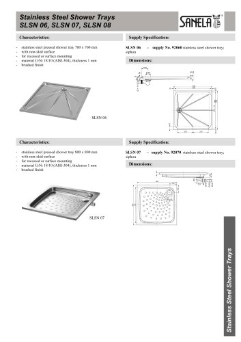 Stainless Steel Shower Trays SLSN 06, SLSN 07, SLSN 08