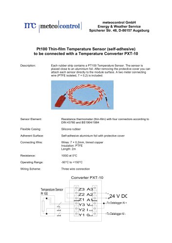 Pt100 Thin-film Temperature Sensor (self-adhesive) to be connected with a Temperature Converter PXT-10