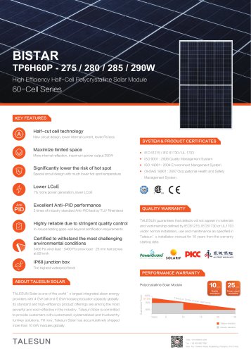 BISTAR TP6H60P - 275 / 280 / 285 / 290W